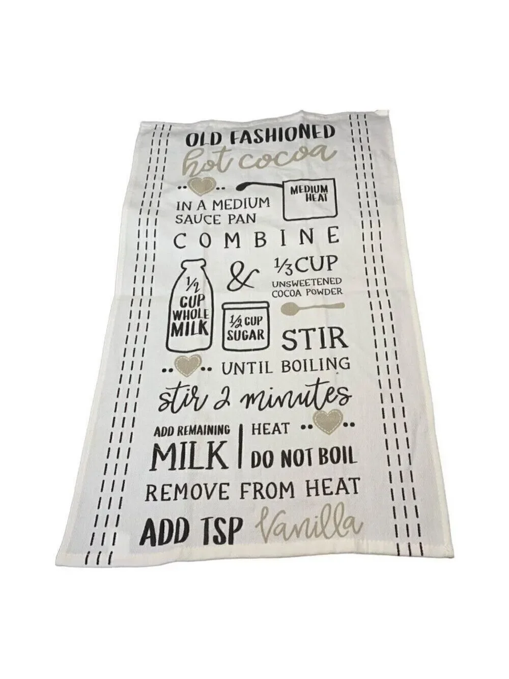 Hot Cocoa Marshmallow Kitchen Tea Towels Cotton Set Buffalo Check Black White